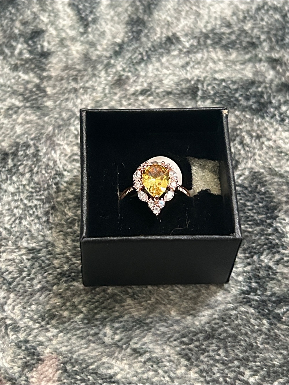 Yellow Teardrop Halo Ring - Women's Fashion Jewelry